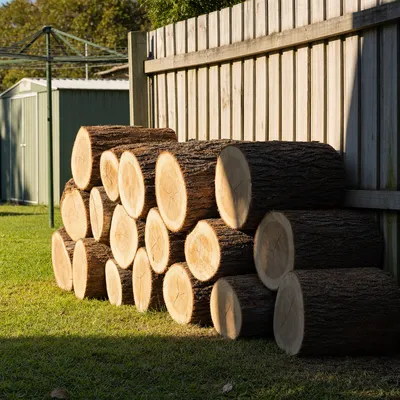 Trunk rounds set aside for firewood, Mackay